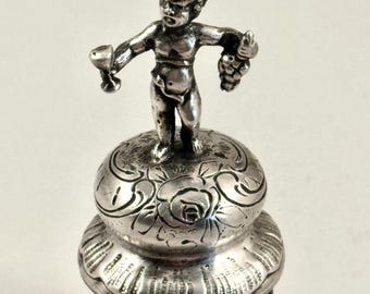 Vintage Sterling Silver Cherub Bottle Stopper, Unique Barware Decor
