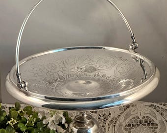Antique Victorian Brides Basket, Meriden Silver Pedestal Cake Stand