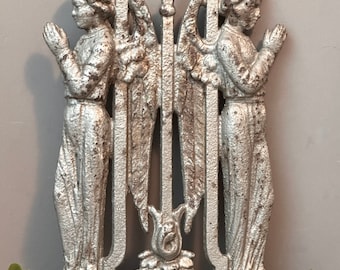 Antique French Cross Fragment with Cast Iron Praying Angels, Religious Salvage, Religious Wall Decor