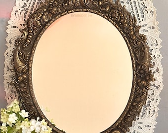 Vintage Wall Mirror Vanity Mirror, Ornate Metal Perfume Display Tray, Mirrored Decor