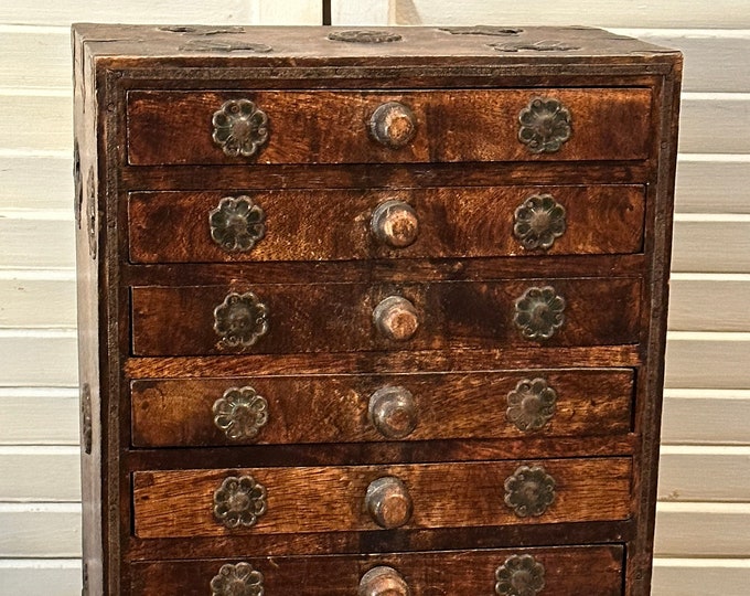 Antique Wood Chest, 8 Drawer Wood Chest, Small Storage Chest, Jewelry