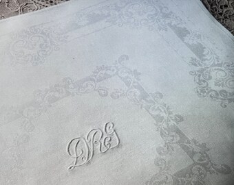 Set of 8 White Damask Napkins, Vintage Irish Damask Napkins Monogram DRG  Hand Hemmed Table Linens, Wedding Gift, Vintage Linens