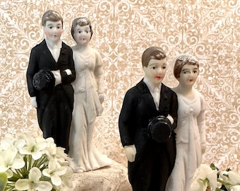 3-1/2&quot; Vintage Bride and Groom Wedding Cake Topper, 1940s Collectible Cake Decoration Wedding Collectible