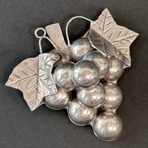 Sterling Silver Grape Cluster Pendant, Mexico 950 Sterling Grape Pendant