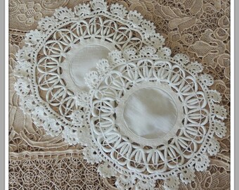 Vintage Shabby Chic Cream Cotton Batten Lace Table Linen Doily Coaster Mat 6.25”