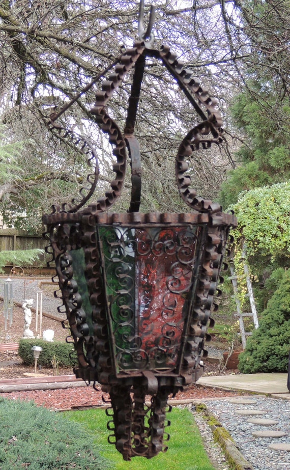 Vintage French Lantern Iron With Glass Image 0