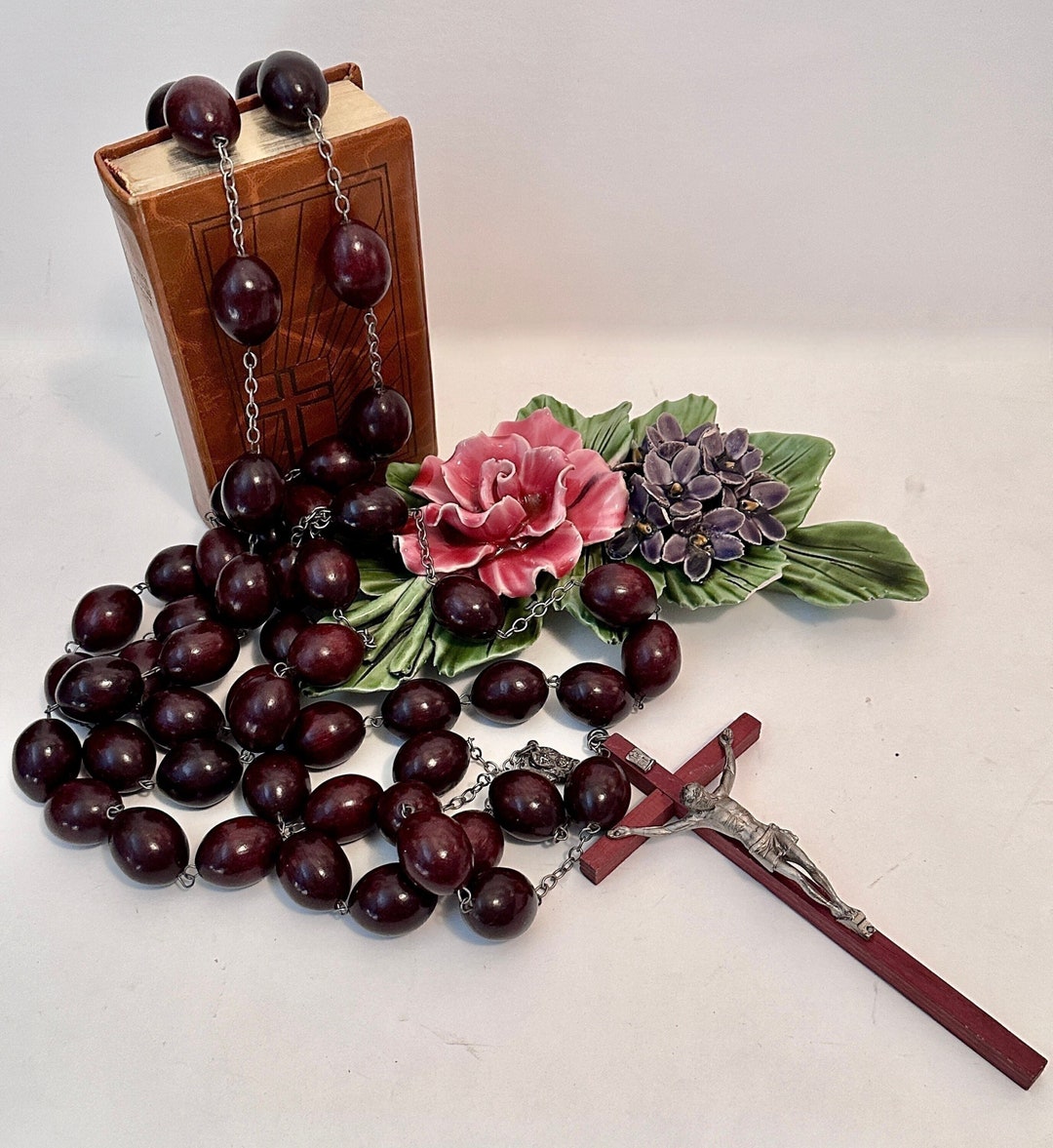 French Monks Rosary Beads, Monks Prayer Beads, Rustic Wood Rosary Beads, Monk or Padre Prayer