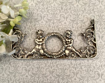 Antique Silver Card Holder with Cherub, Sterling Frame Holder with Cupid, Display Stand Card Holder
