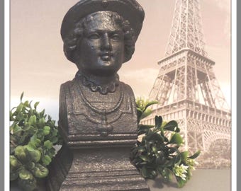 Antique French Cast Iron Man's Head Bust Bookend, Office Library Decor