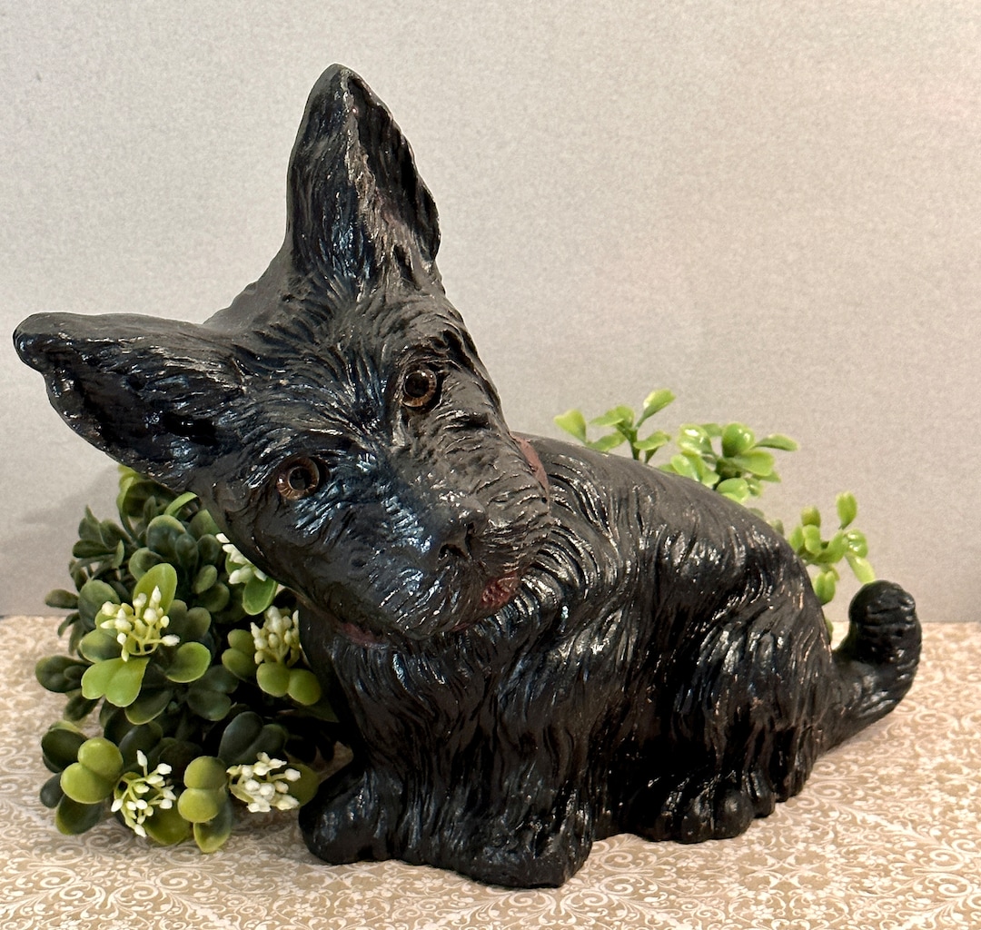 Vintage Scottie Terrier Dog Statue Glass Eyes Red Collar - Etsy
