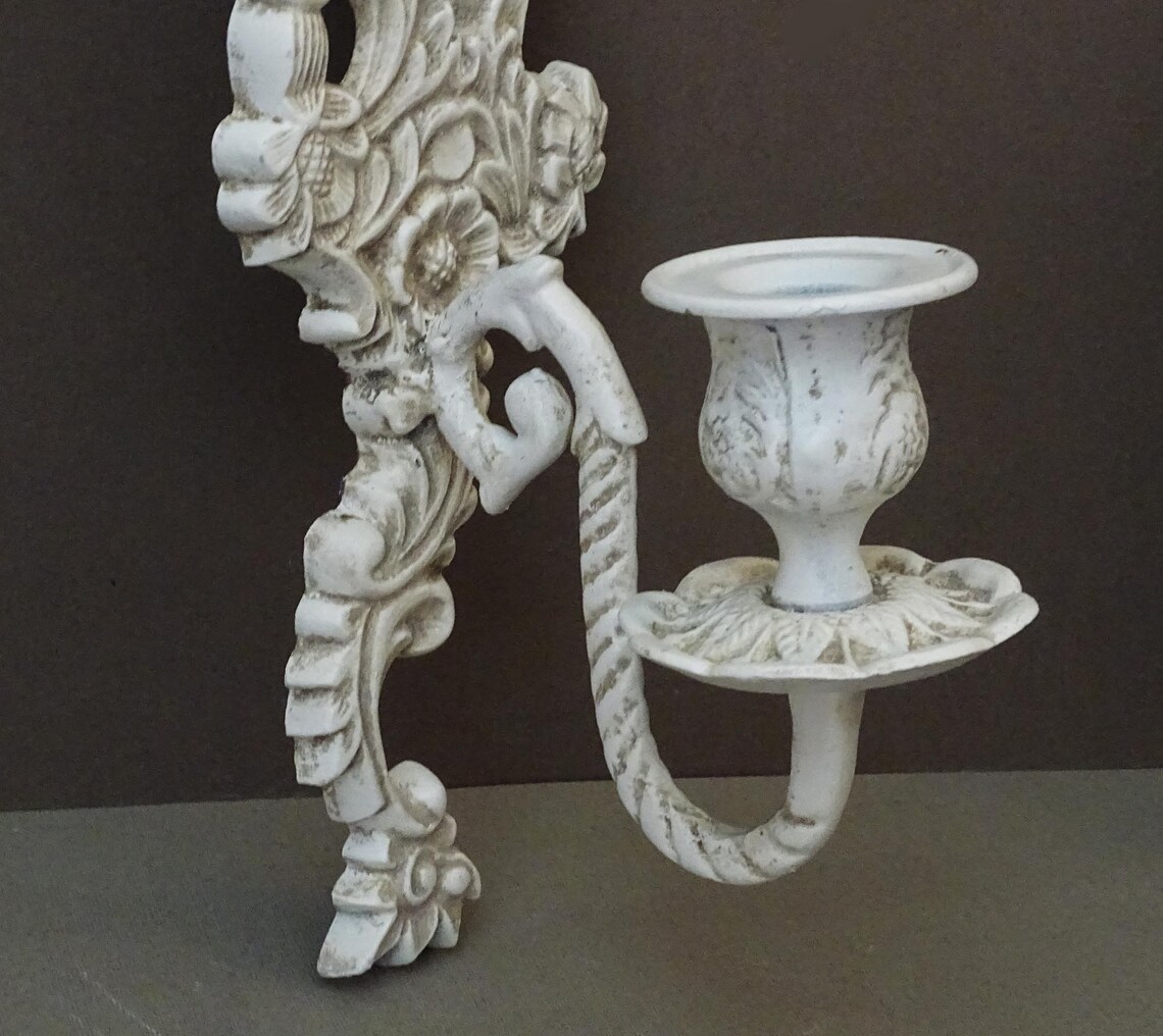 Pair Vintage White Wall Sconces Iron Candelabra Wall Sconces Etsy