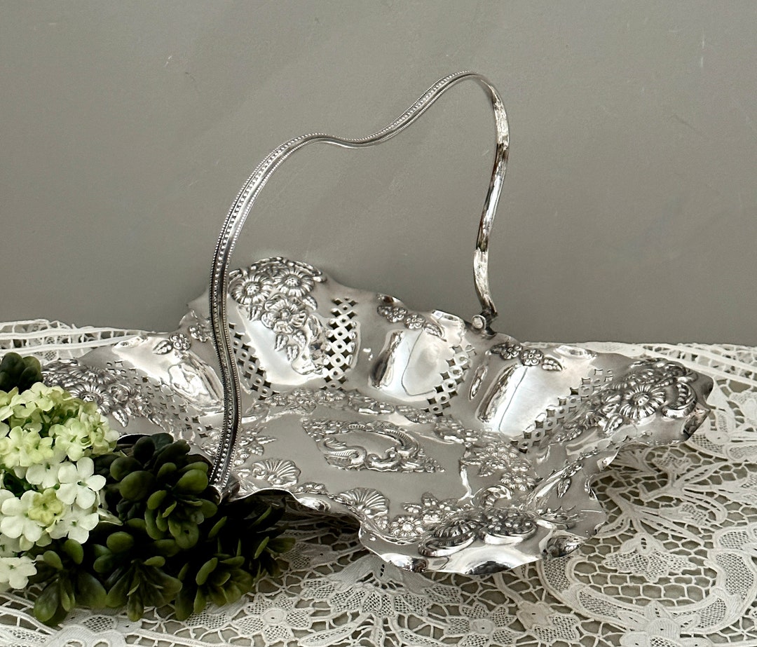 Vintage Silver Plate Basket, A & Co Ltd Pierced Silver Bread Basket