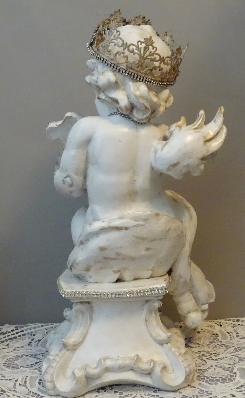 Cherub Statue Cherub With Crown and Harp Cherub Figurine Etsy