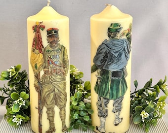 Antique French Hand Painted Military Pillar Candle, French Foreign Legion Memorabilia, Militaria, Unique Lighting