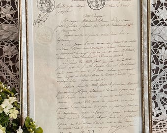 Antique 1816 French Legal Document Framed, Library Office Decor, Old Manuscript