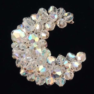 Vintage Aurora Borealis Crystal Bead Brooch, Crescent AB Crystal Bead Pin, Bridal Jewelry, Mother&#39;s Day Gift, Gift for Her