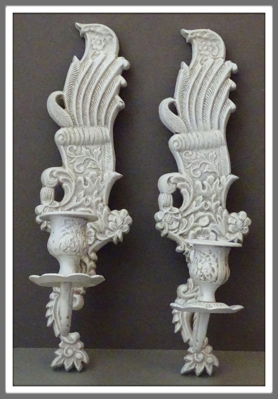 Pair Vintage White Wall Sconces Iron Candelabra Wall Sconces Etsy