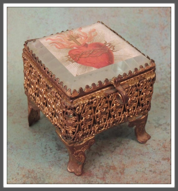 Vintage French Ring Box, Brass Ring Box, Vintage R