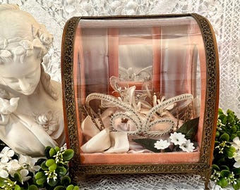 Antique French Globe de Mariee Wedding Display Case Keepsake Box, Victorian Wedding Souvenir