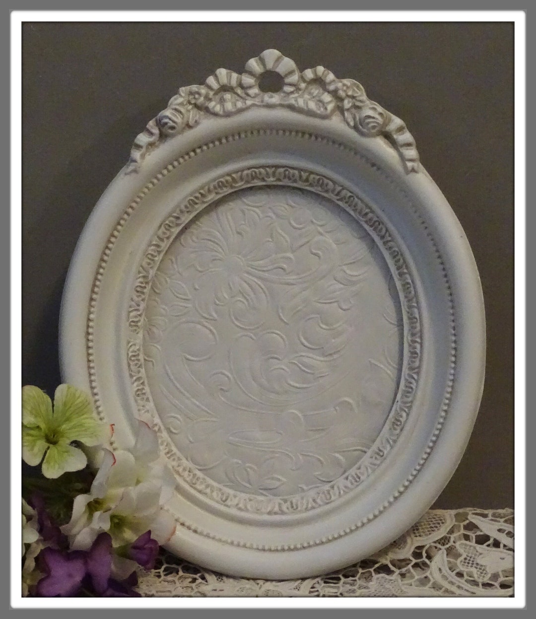 Vintage 5 X 6 Oval Frame With Bow and Roses 5x6 Ornate White Etsy