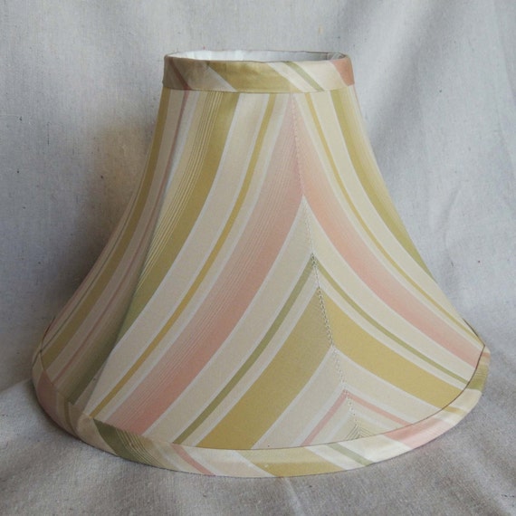 Silk Lamp Shade Pink Green Gold 4x11x7 Bell Hand Made Stripe Fabric
