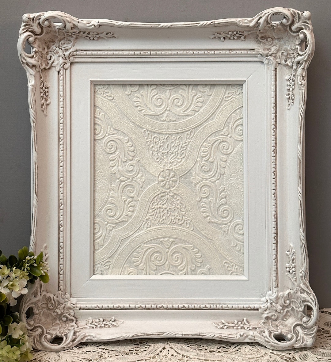 Vintage 8 X 10 White Frame, Ornate White Picture Frame With Glass, Wall ...