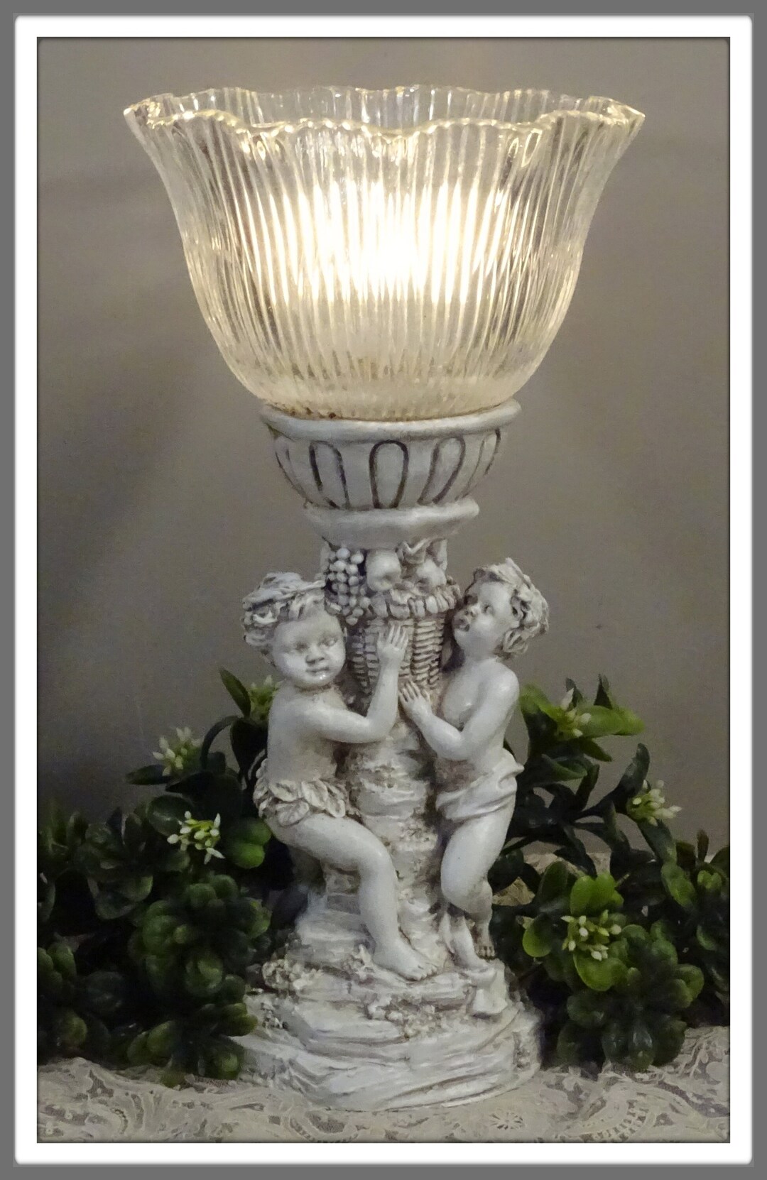 Vintage Lamp With Cherubs and Glass Shade Shabby Chic White Etsy