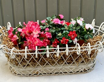 Large White Wire Flower Basket Planter 27 Inches: Vintage Shabby Chic Cottage Decor