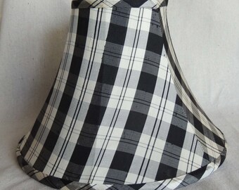 Black and White Plaid Silk Lamp Shade, Black and White Lamp Shade, Hand Made Silk Lamp Shade, 4x11x7 Bell Shape Lamp Shade
