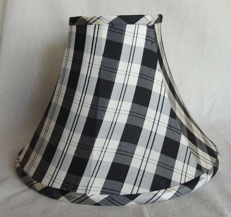 Silk Lamp Shade Black And White Plaid Hand Made 5x12x8 High Bell Shape