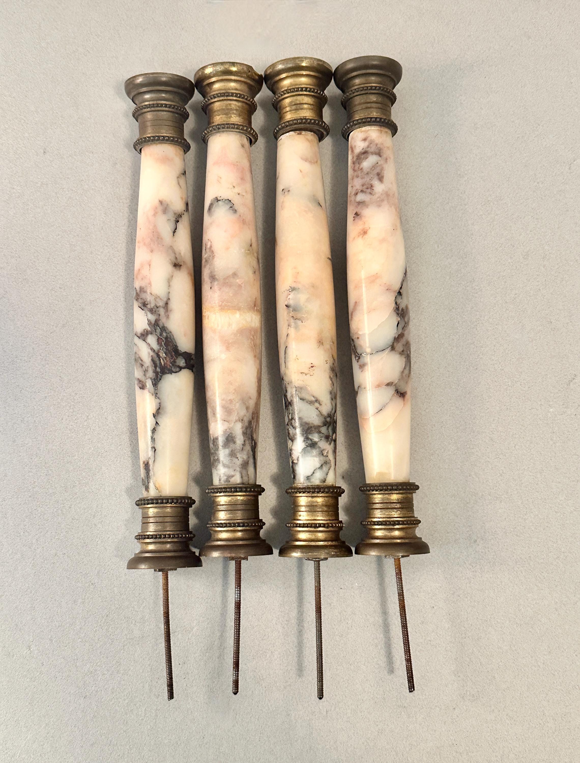 4 Antique Marble and Brass Mantle Clock Column Replacement Parts, Cherbourg Clock Columns
