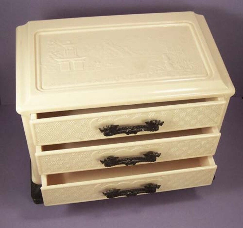 Vintage Ivory Color Celluloid Chinese Trinket Jewelry Box Etsy