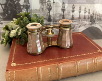 Antique French Mother of Pearl Binocular Glasses, Lemaire Paris MOP Opera Glasses