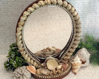 French Seashell Mirror - Elegant Vanity Mirror & Shell Art Souvenir