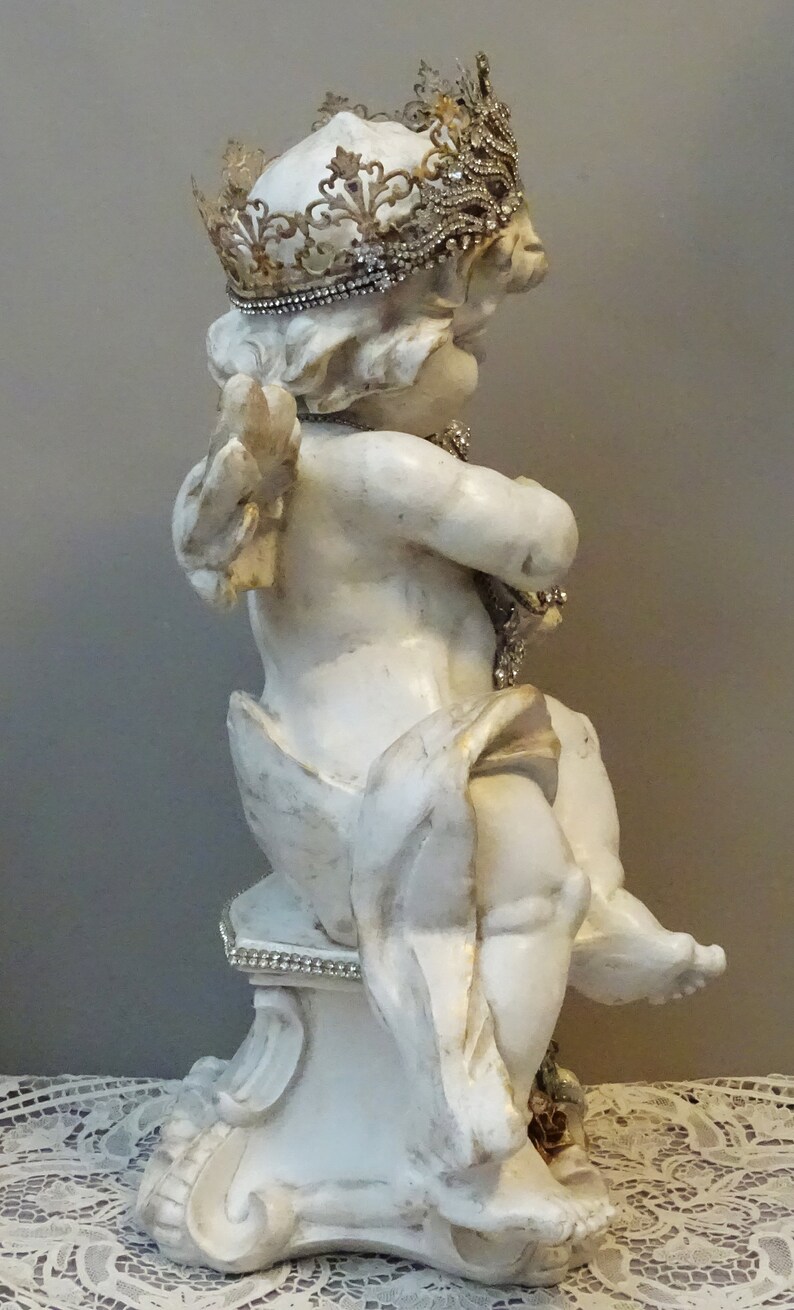 Cherub Statue Cherub With Crown and Harp Cherub Figurine Etsy