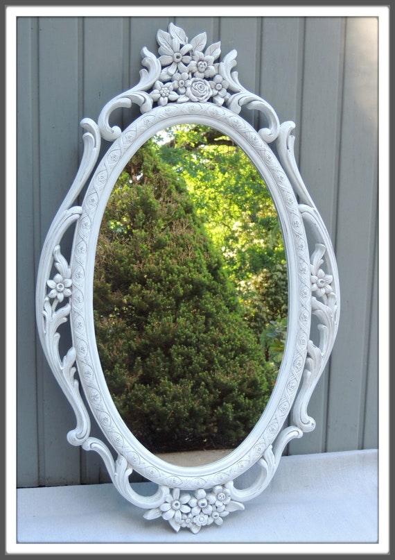Oval Syroco Mirror Vintage Large White Ornate Wall Vanity Distressed Shabby Chic