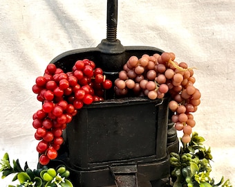 Antique French Iron Fruit Grape Press, Wine Press, French Country Kitchen Bar Decor, Industrial Decor
