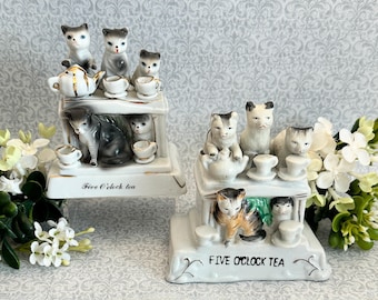 Antique Victorian Porcelain Fairing 5 O'Clock Tea Cat Figurine, Cat Decor, Victoriana