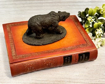 Vintage Book Dresser Box with Bear Lid: Men’s Jewelry Organizer, Dresser Office Desk Decor