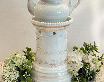 Antique French Porcelain Teapot, 19th Century Tisanière Veilleuse
