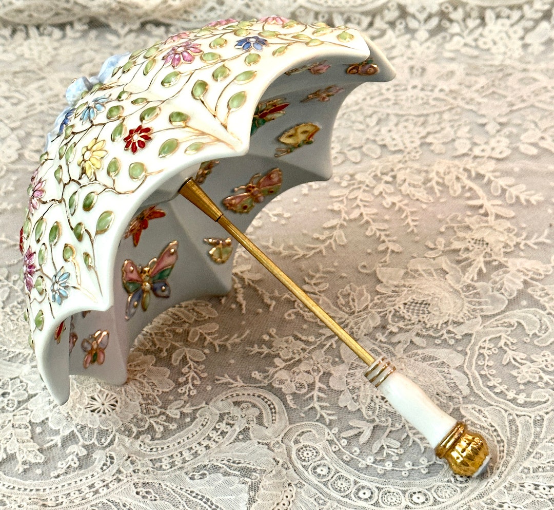 Vintage LENOX Porcelain Umbrella With Butterflies and Flowers, Lenox