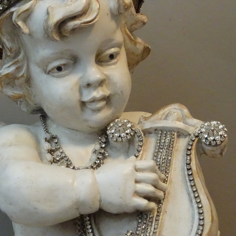 Cherub Statue Cherub With Crown and Harp Cherub Figurine Etsy