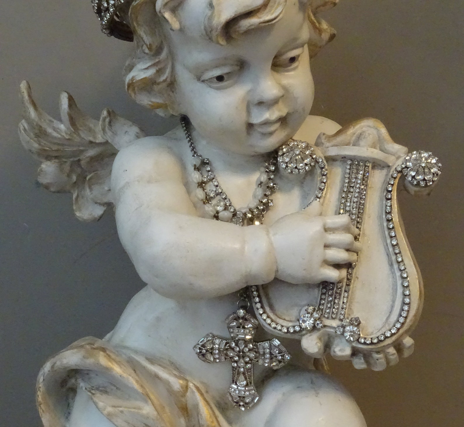 Cherub Statue Cherub With Crown and Harp Cherub Figurine Etsy