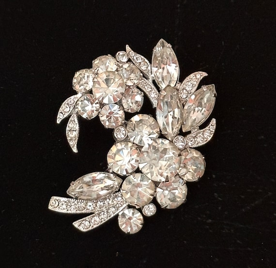 Vintage EISENBERG ICE Brooch, Eisenberg Floral Rhinestone Brooch