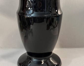Large Vintage Art Deco Black French Vase: Stone and Enamel Urn, Industrial Decor