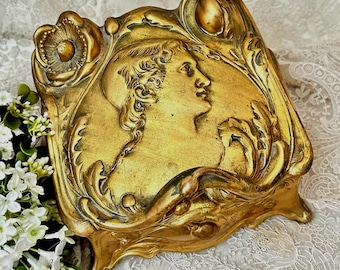 Antique Art Nouveau Gold Floral Jewelry Casket – Lady’s Head Relief, Weidlich Brothers Box