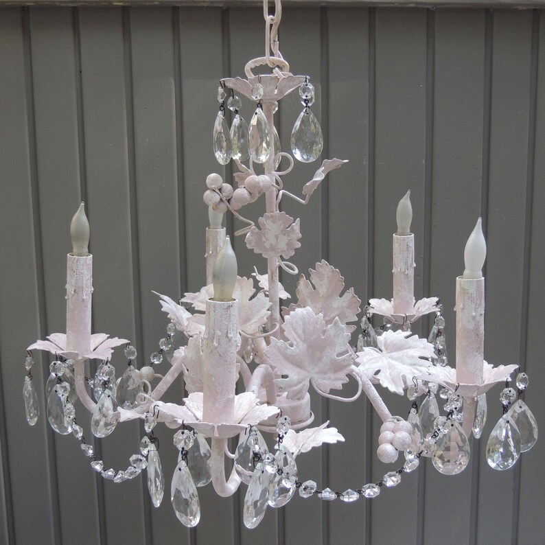 Italian Tole Chandelier Pink And White Ceiling Chandelier Etsy