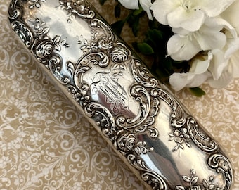 Gorham Sterling Clothes Brush with Roses Monogram, Victorian Gorham Dresden Rose Pattern Brush, Ornate Silver Clothes Brush with Roses