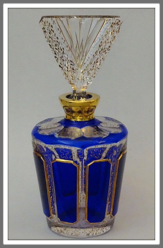 Art Deco Blue Perfume Bottle, Blue Czech Perfume B