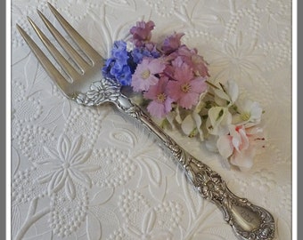 1935 R Wallace Silver Meat Fork, Silver Floral Cold Meat Fork, Silver Serving Fork, Wedding Gift, R Wallace Flatware, Silverplate Meat Fork